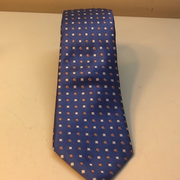 Nordstrom 100% Silk Tie Blue, Light Gray & Orange - Picture 4 of 8
